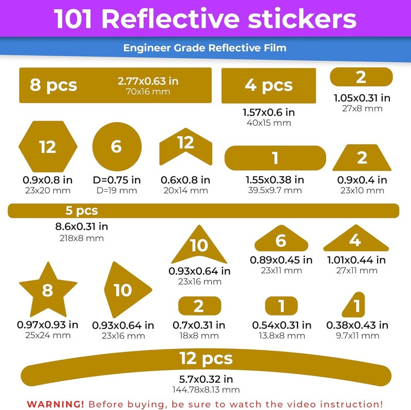 Loom Reflective Stickers Mega Kit (101pcs Yellow)• Nighttime Safety Waterproof Self-Adhesive Decals for Helmets, Skateboard, Bike, Scooter, E-Bike, Motorcycle & Strollers • Bright Colors - Image 3